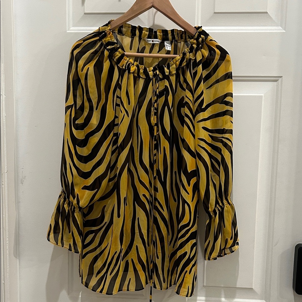 Elegant Zebra Print Women's Blouse in Yellow and Black
